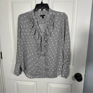 Ann Taylor Petite top, XS, gray/white, ruffle neck